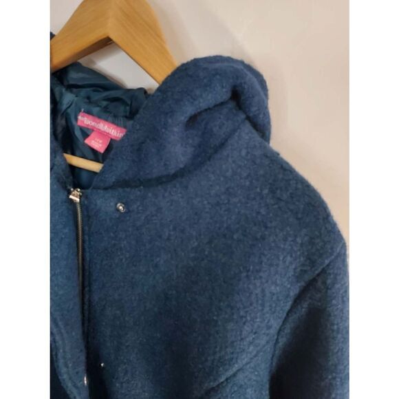 Woman Within Blue Green Wool Blend Hooded Coat Size 14W - Picture 2 of 5
